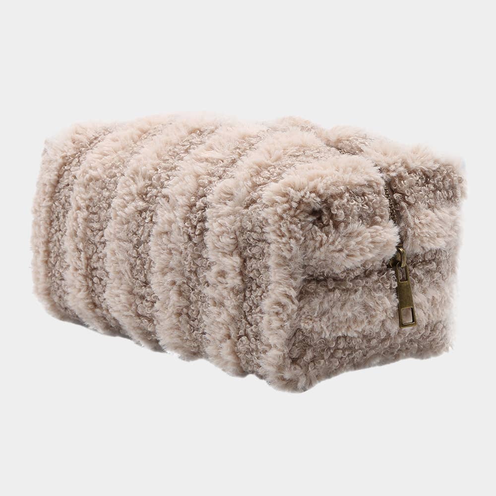 Stripe Sherpa Pouch Bag - khaki