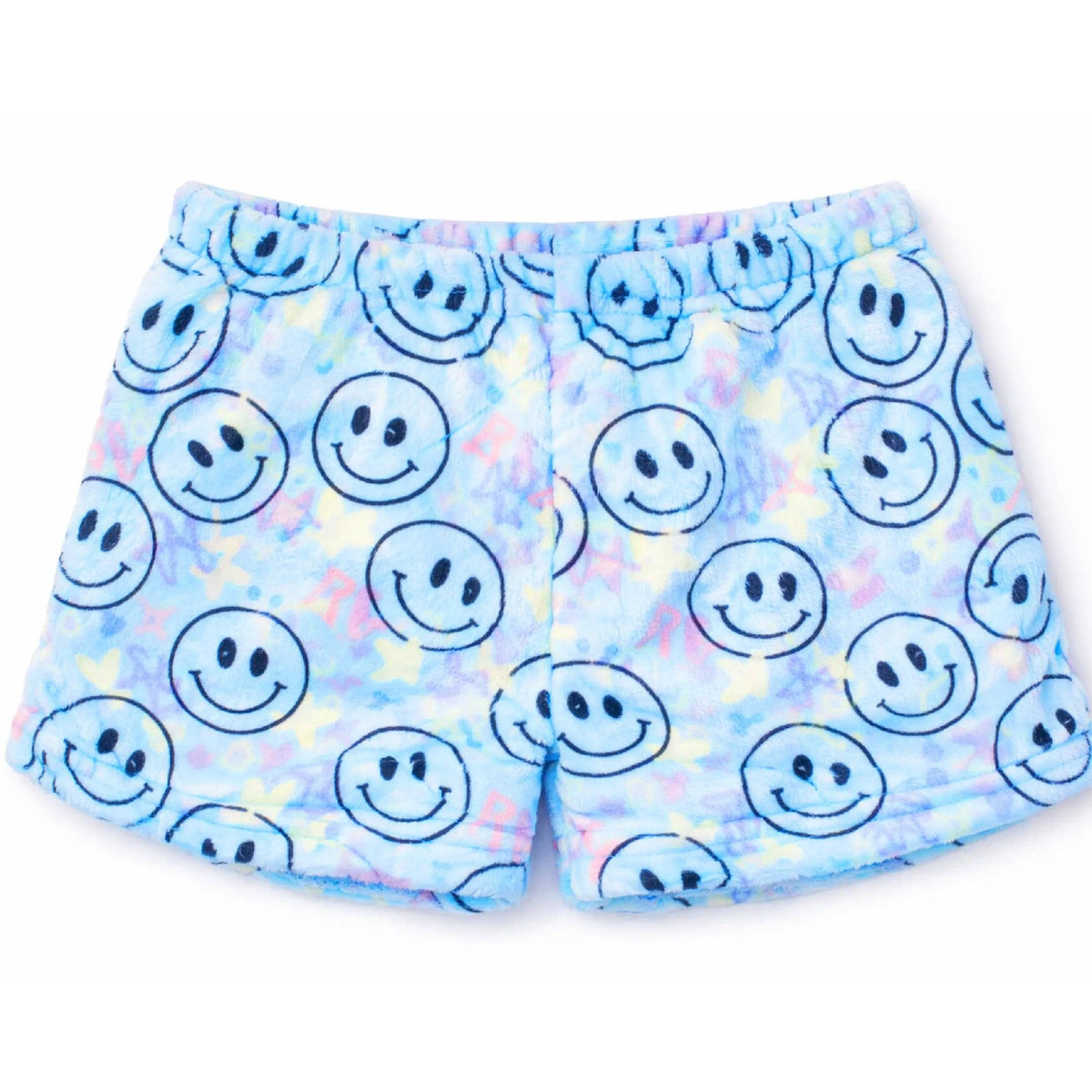 Shorts d'intérieur douillets bleus à motif Smiley