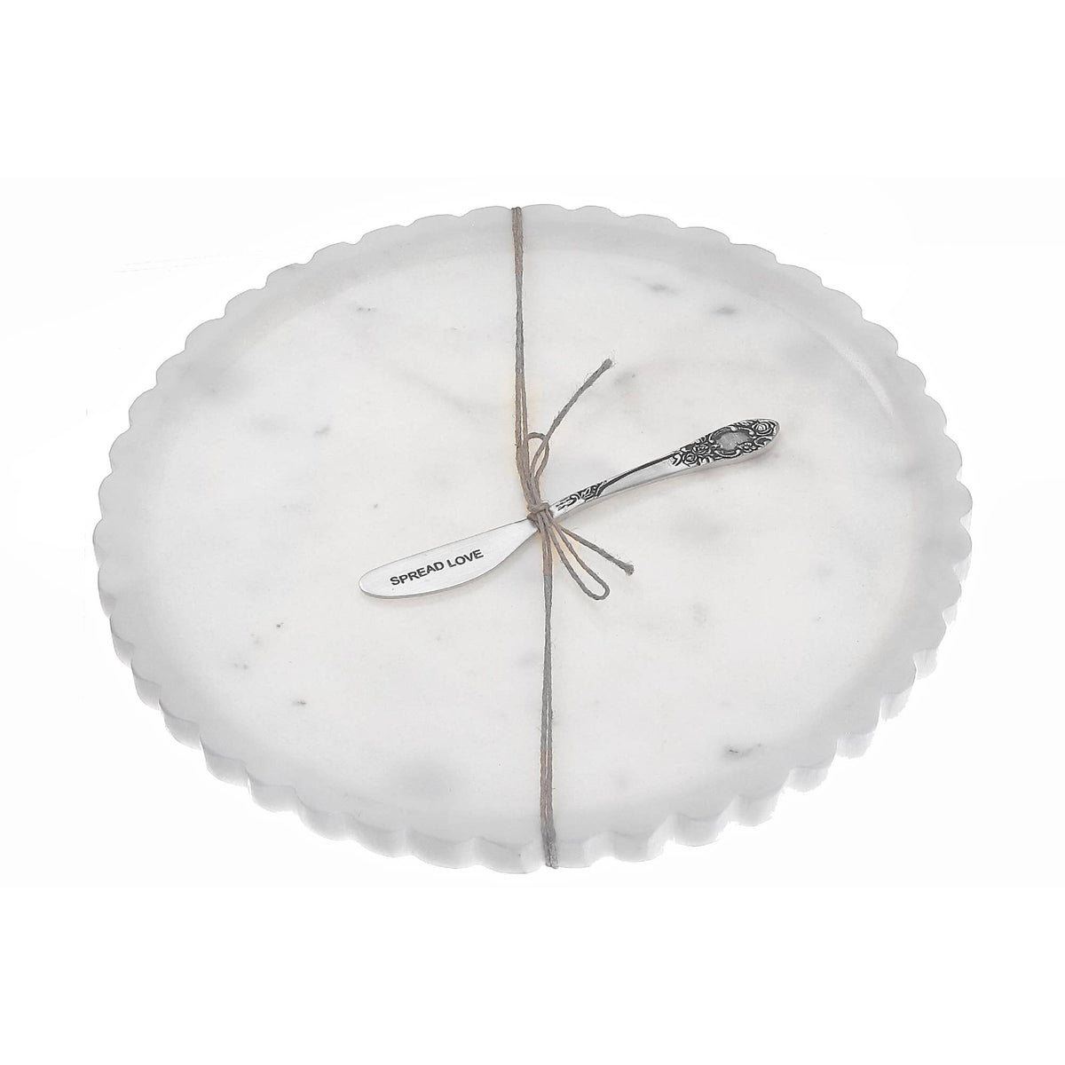 White Round Scallop Marble Plate & Spreader