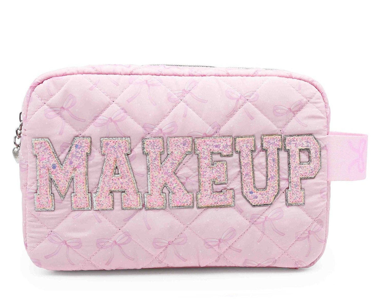 'MAKEUP' Bow Printed Quilted Pouch