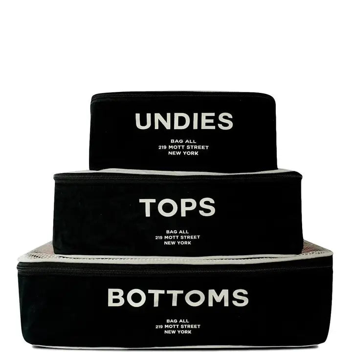 Cubes d'emballage en coton, imprimés, lot de 3, noir