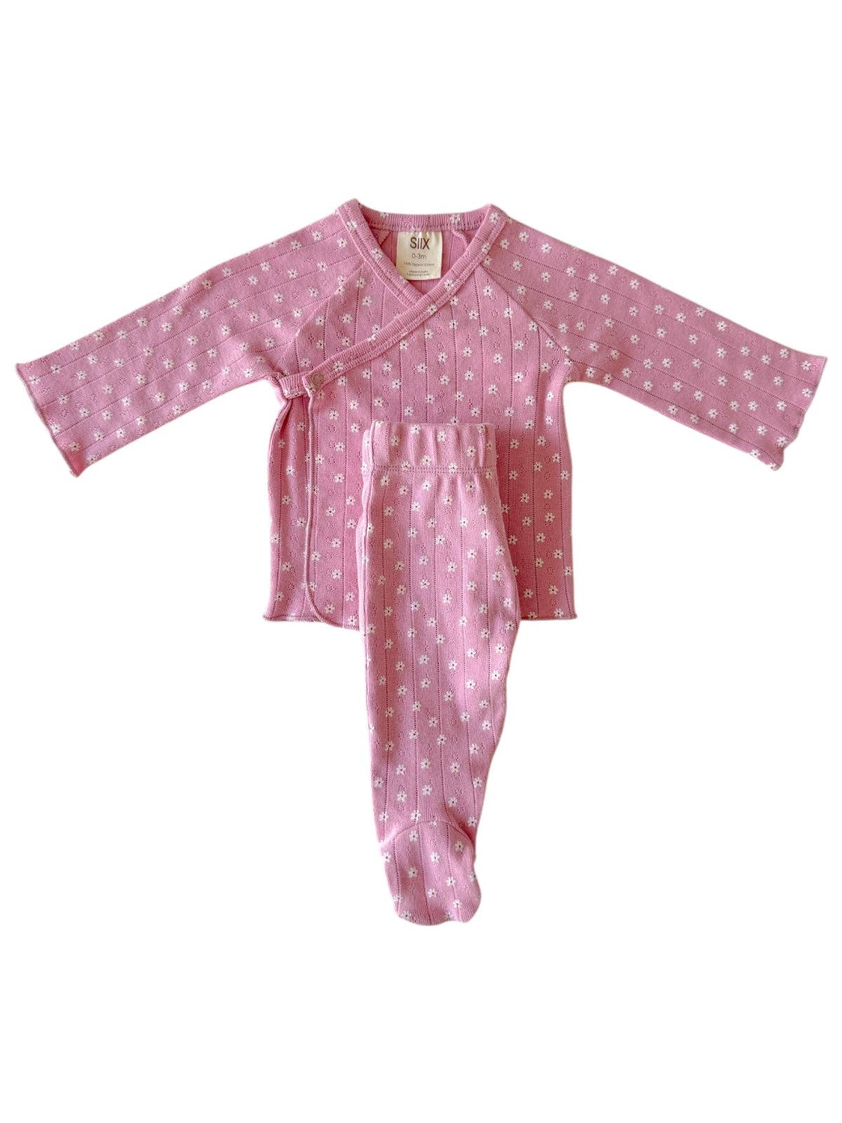 Ensemble nouveau-né Fleur rose / Pointelle bio