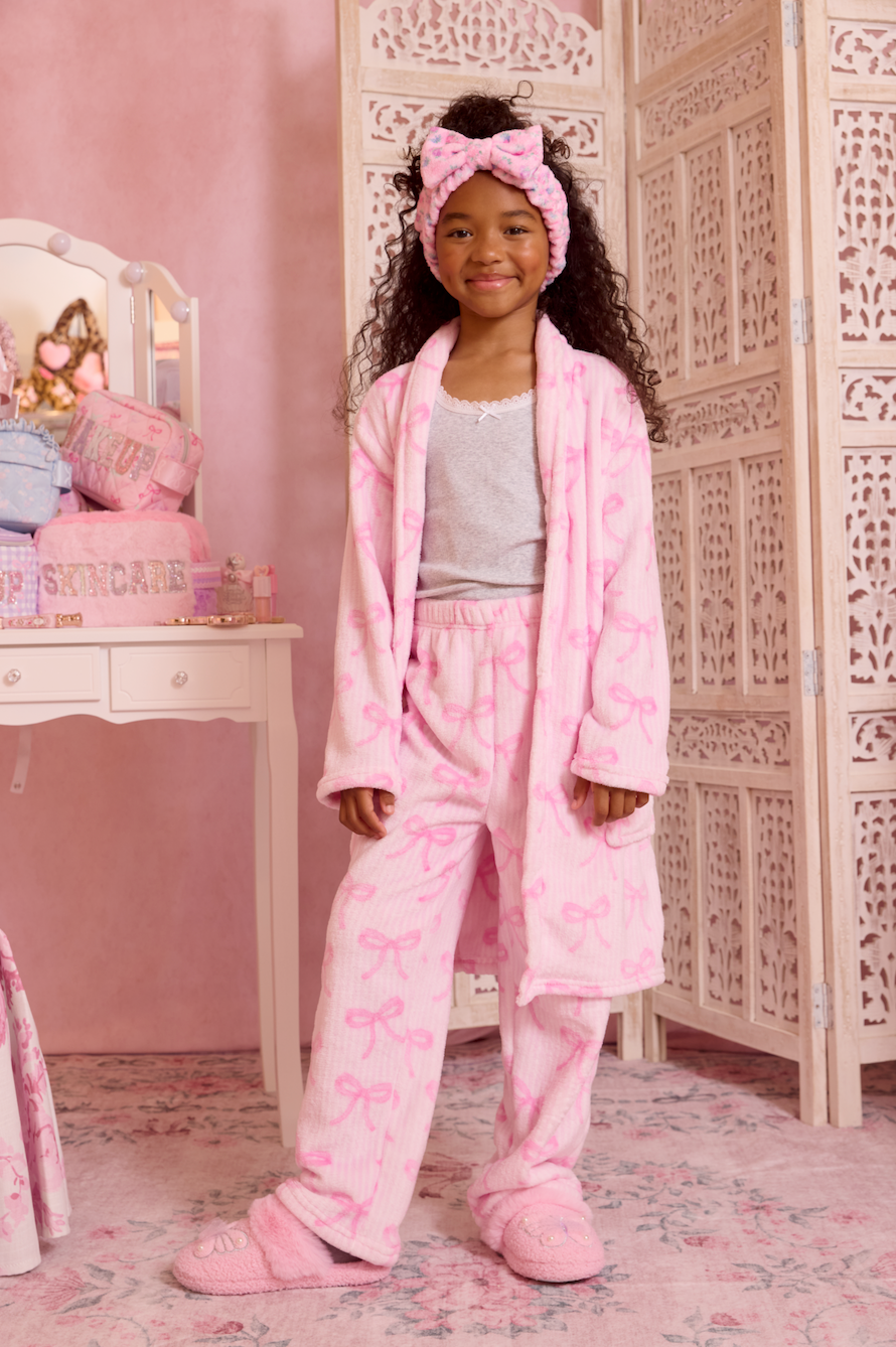 Fleece striped bow Printed Cozy robe