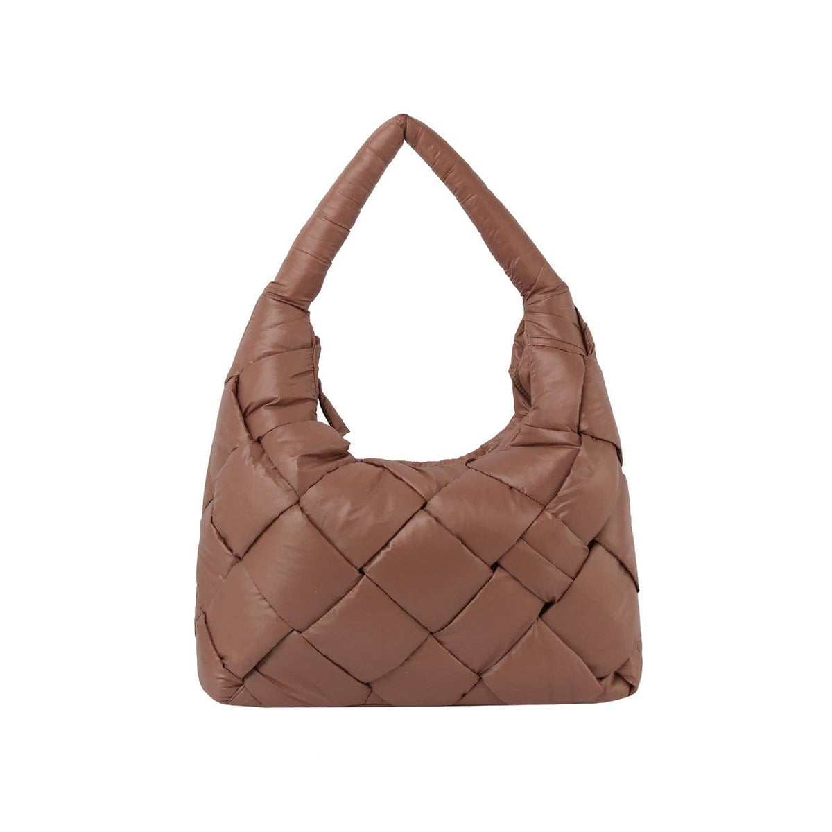 Light weight puffer woven hobo shoulder bag - light brown