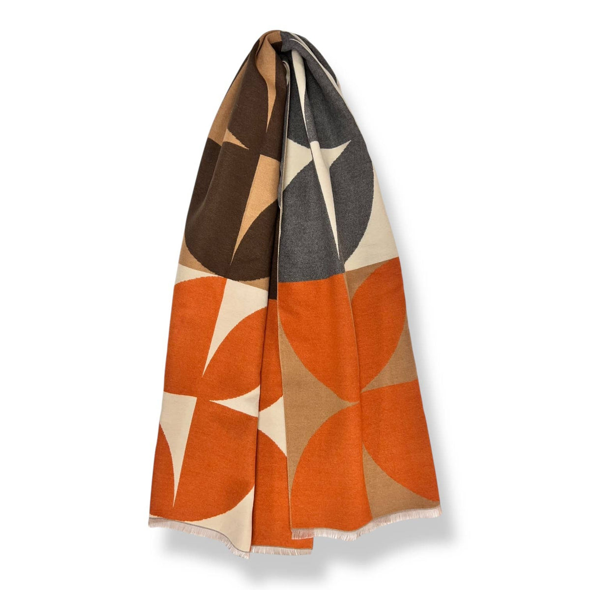 Retro print on cashmere blend scarf finished with fringes - orbeige