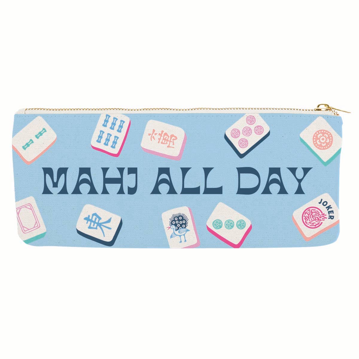 Pochette zippée en toile pour tuiles de mahjong | Mahjong toute la journée