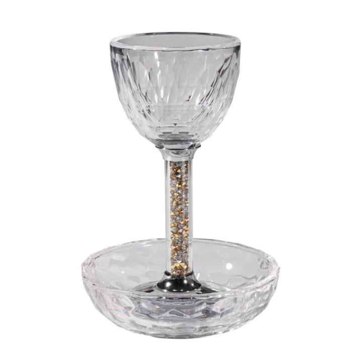 Coupe de Kiddouch en cristal avec pierres précieuses or/argent