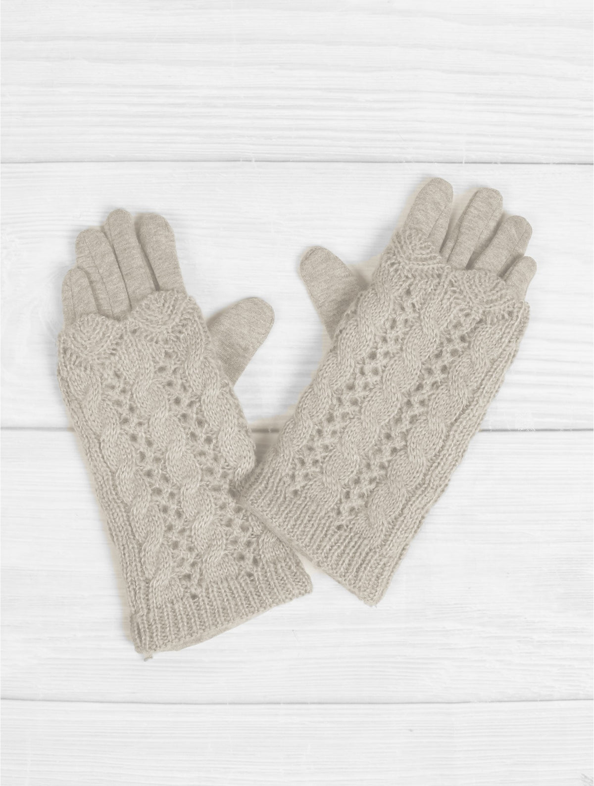 Double Layered Cable Knit Touch Screen Glove - Beige