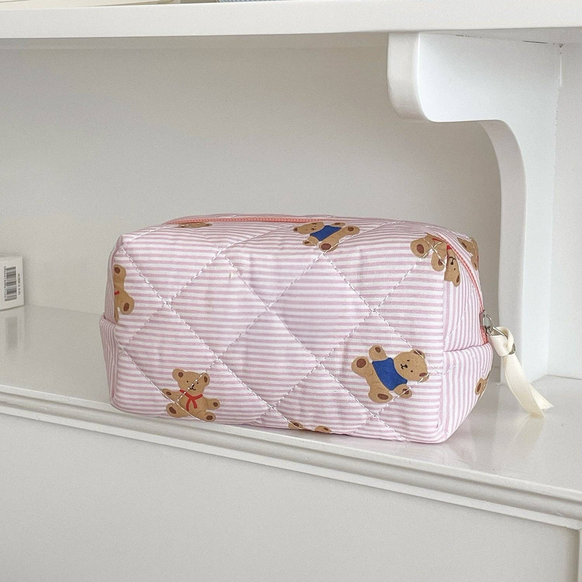 Bear Print Striped Bag: Pink Small