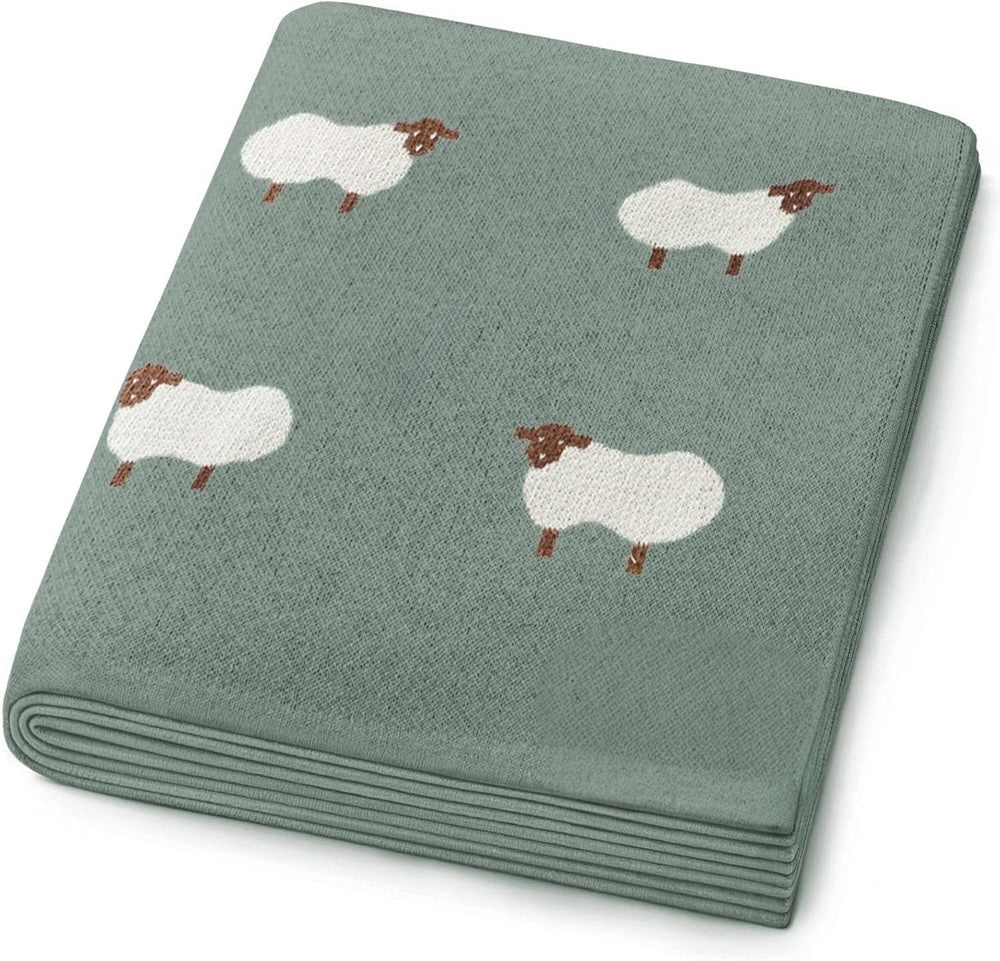 100% Cotton Baby Blanket - Hunter Green Sheep