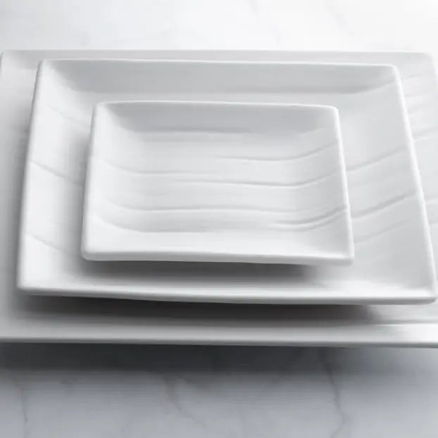 Assiette carrée en mélamine Gourmet Marble Blanc - Grande