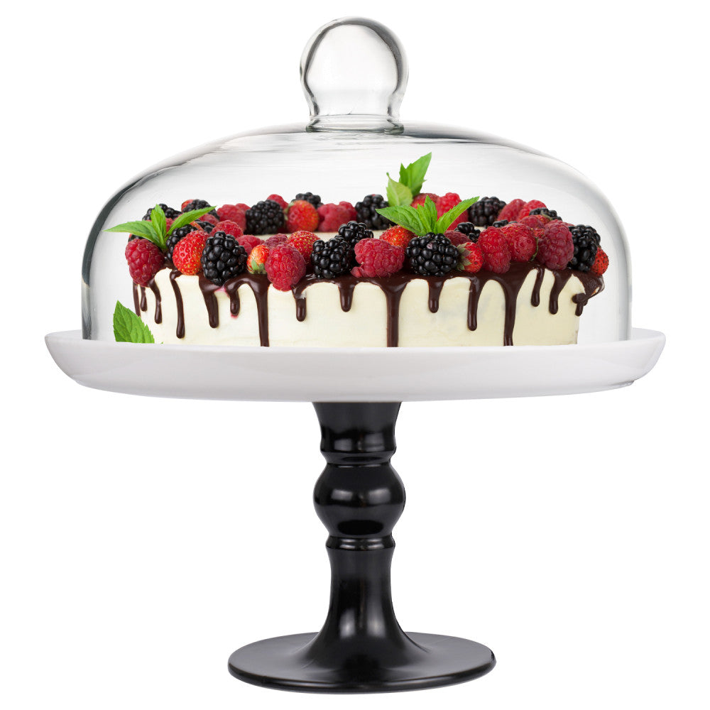 Présentoir à gâteaux sur pied et dôme transparent - Noir