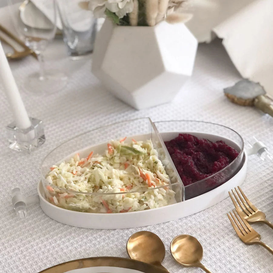 Lucite oval 2-part serving dish