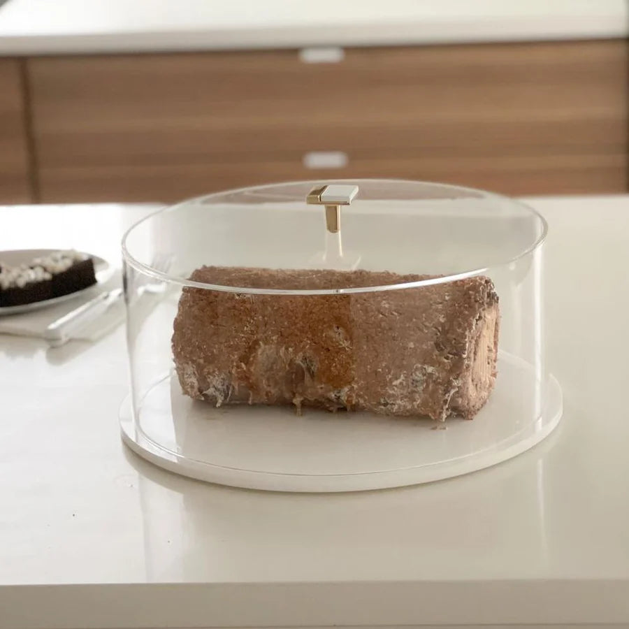 Cloche à gâteau avec poignée en métal doré