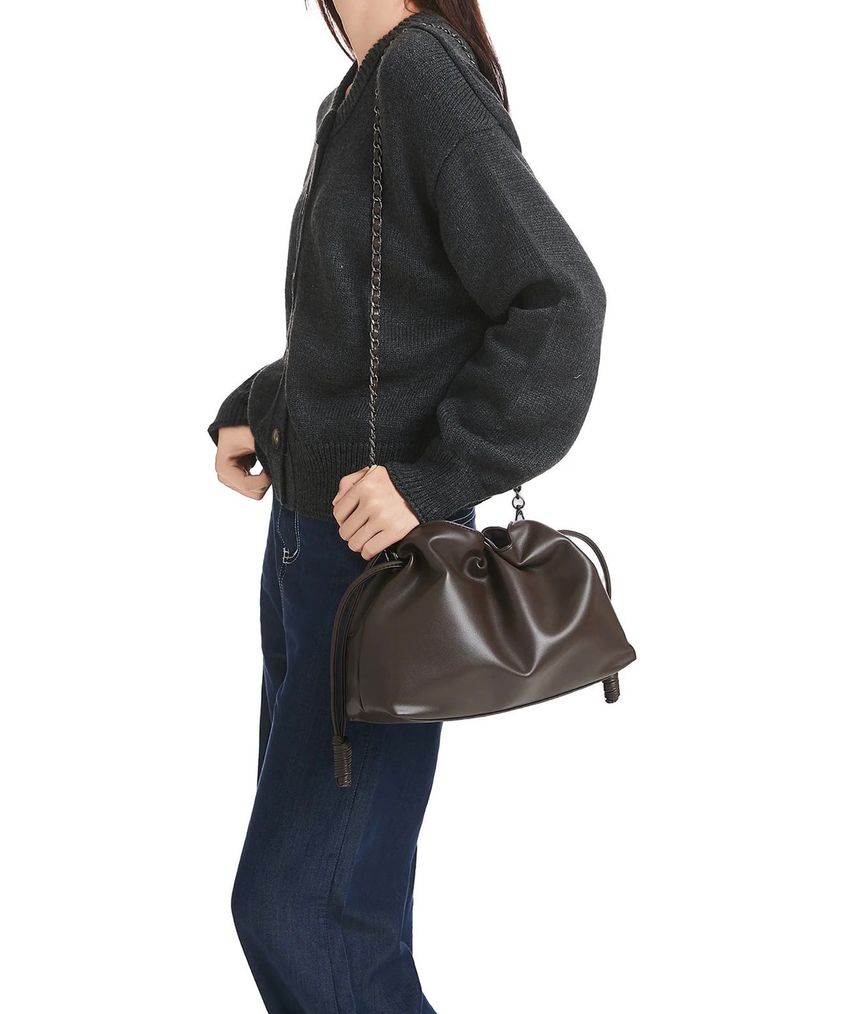 Sac bandoulière convertible en cuir végan - chocolat