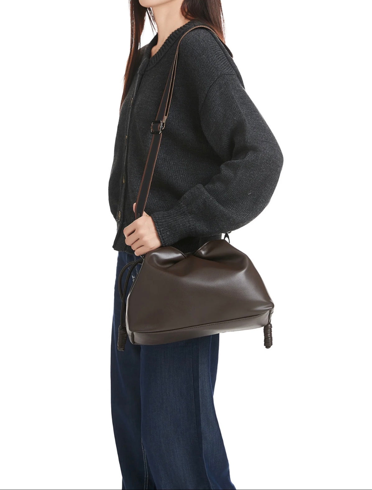 Convertible vegan leather crossbody - chocolate