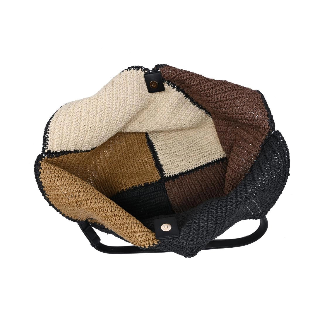 Cabas en raphia multicolore noir et naturel