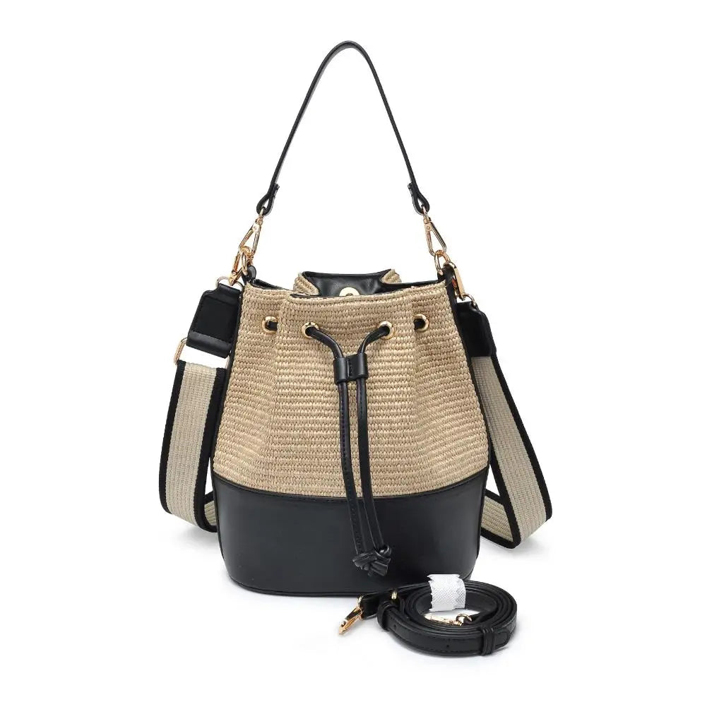 Sac bandoulière en cuir végétalien et raphia