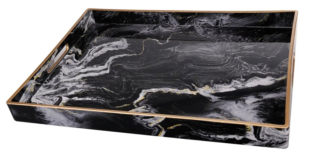 Black marble design decorative Tray - medium