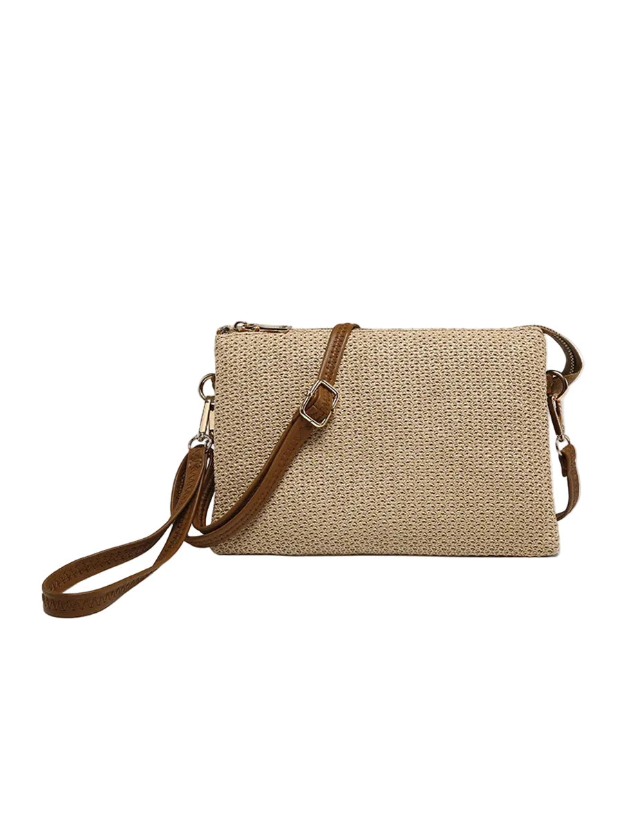 3 partition straw Woven Crossbody