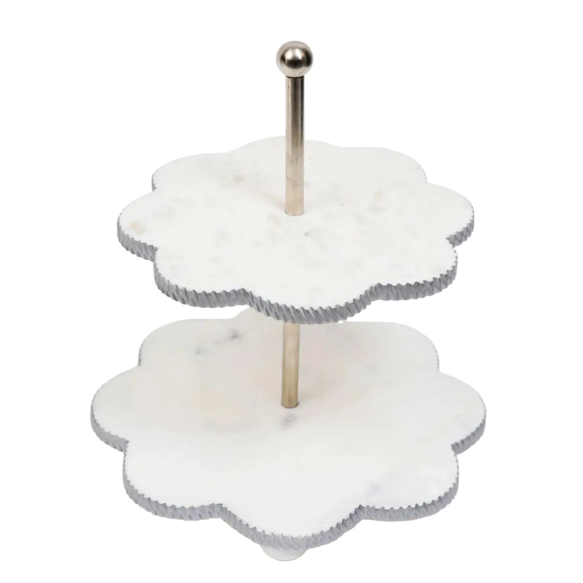 Présentoir à gâteaux à 2 étages en marbre blanc en forme de fleur