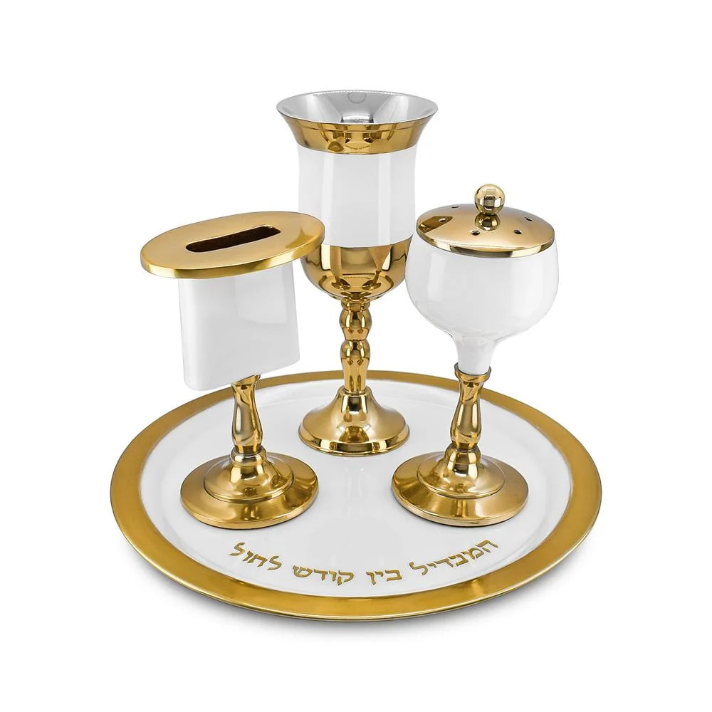 White enamel and gold havdalah Set - set of 4