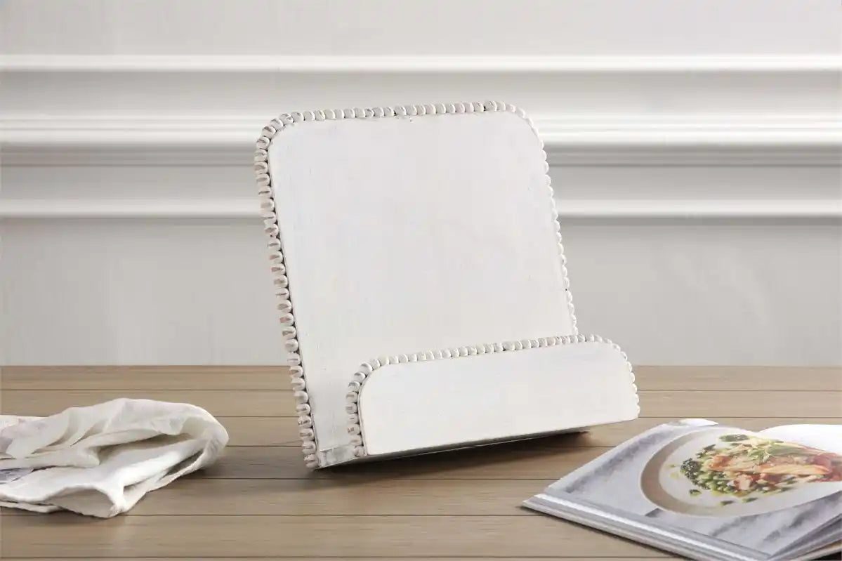 White Beaded Cookbook Holder