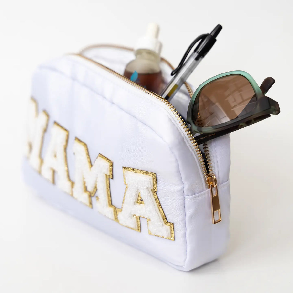 Preppy Nylon Chenille “Mama” Travel Makeup Pouch