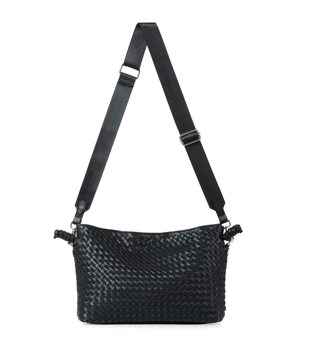 woven vegan leather drawstring convertible crossbody - black