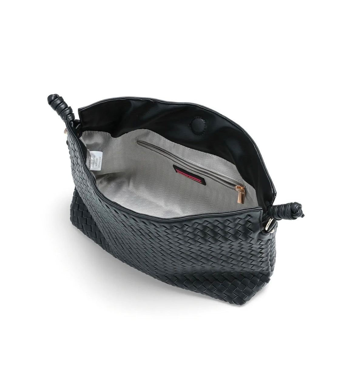 woven vegan leather drawstring convertible crossbody - black