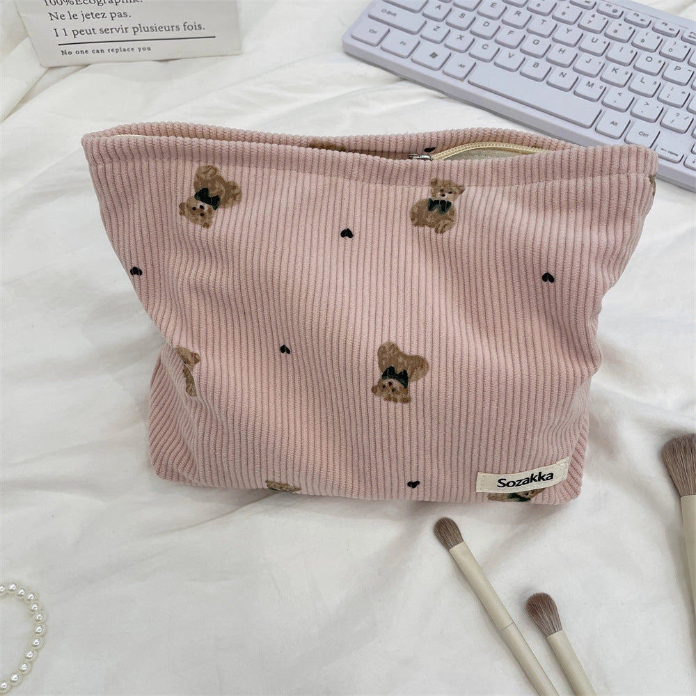 Cute Corduroy Bear cosmetic Bag - pink