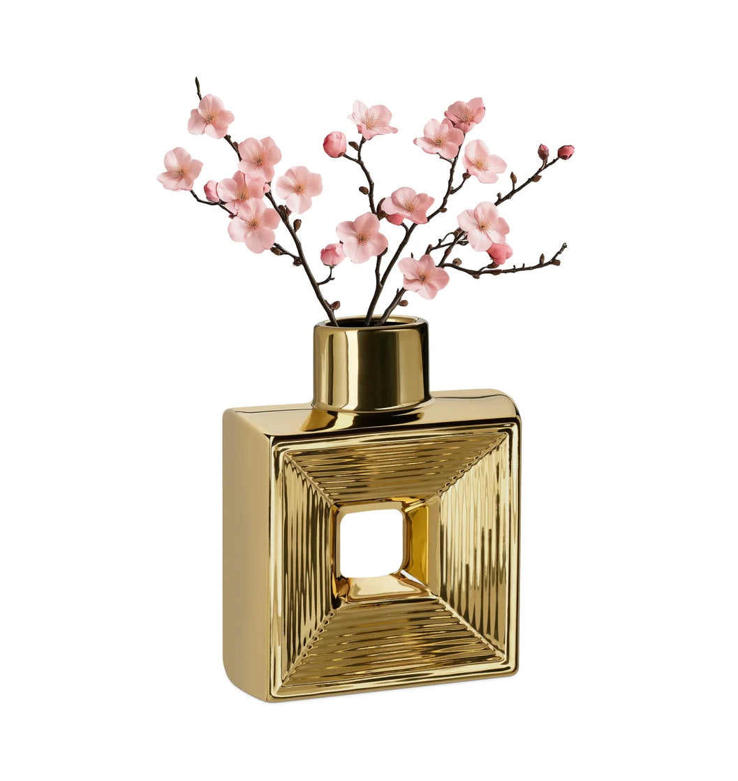 Shiny Gold 7.5h" Square Ceramic Bottle Vase