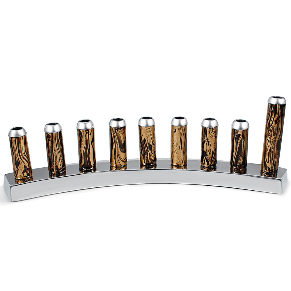 Menorah moderne en aluminium avec motif de balles et décalcomanie en marbre – Or