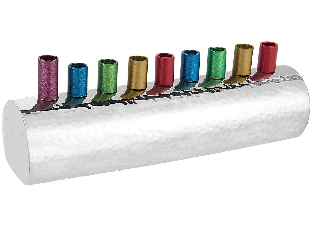 Menorah ronde en acier inoxydable martelé poli, couleurs variées