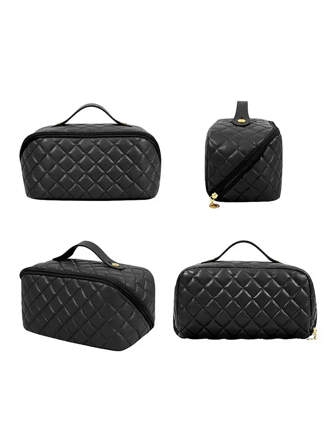 Zipper Quilted Cosmetic Bag - Black