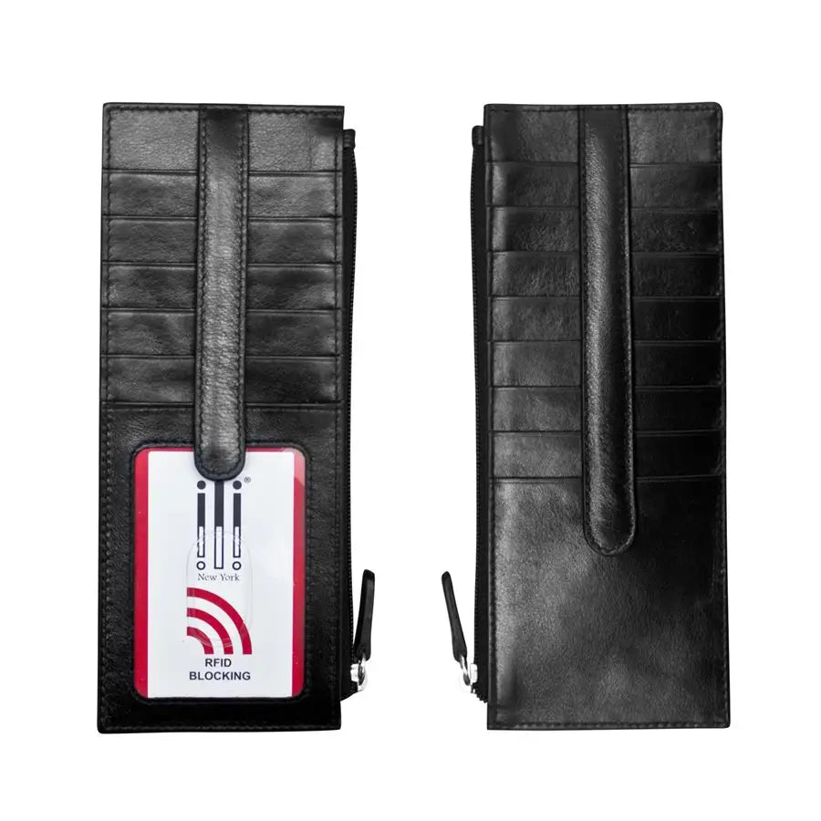 Leather Card Holder with Zip Pocket