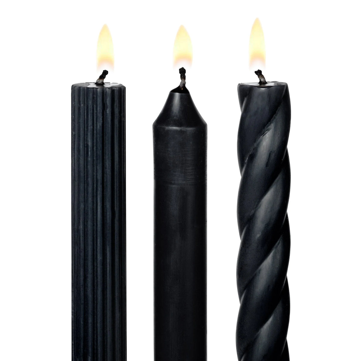 Lot de 3 bougies coniques noires assorties