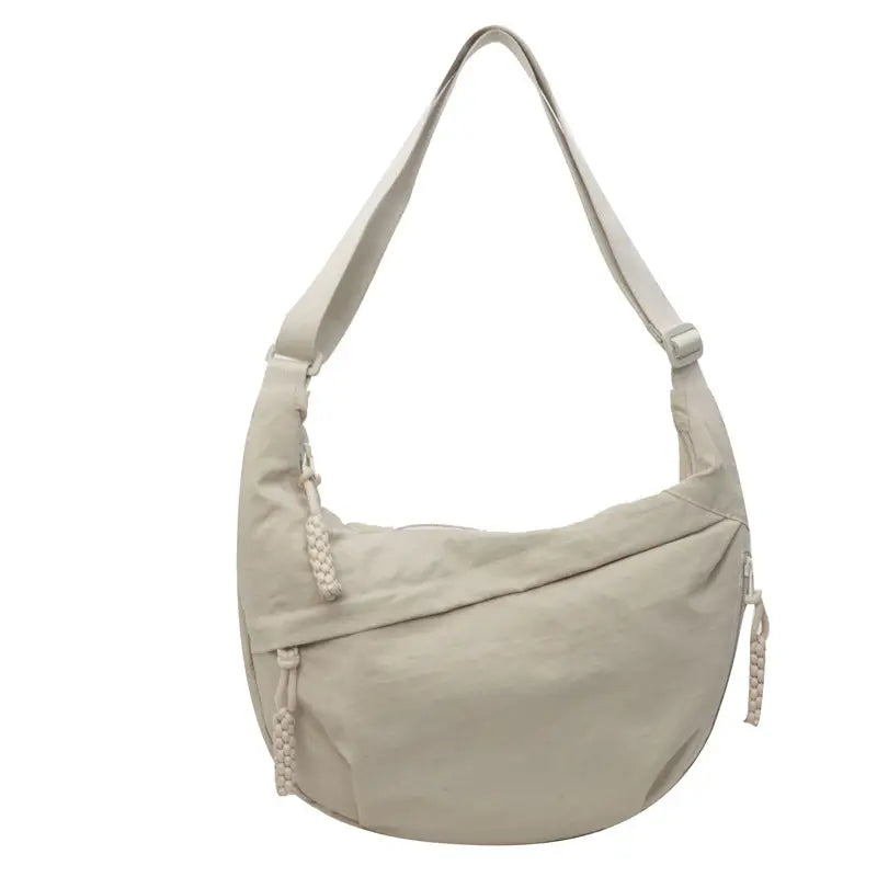 Nylon Large Capacity Shoulder Bag - beige