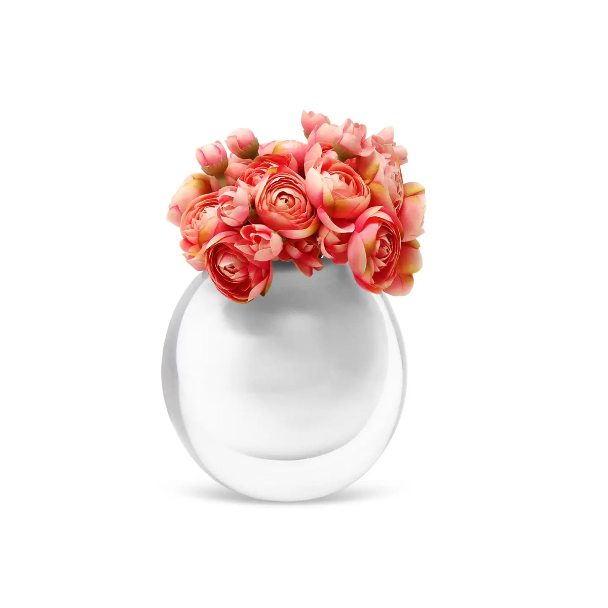 Double Wall White Inlay Glass Vase with Pink Flowers