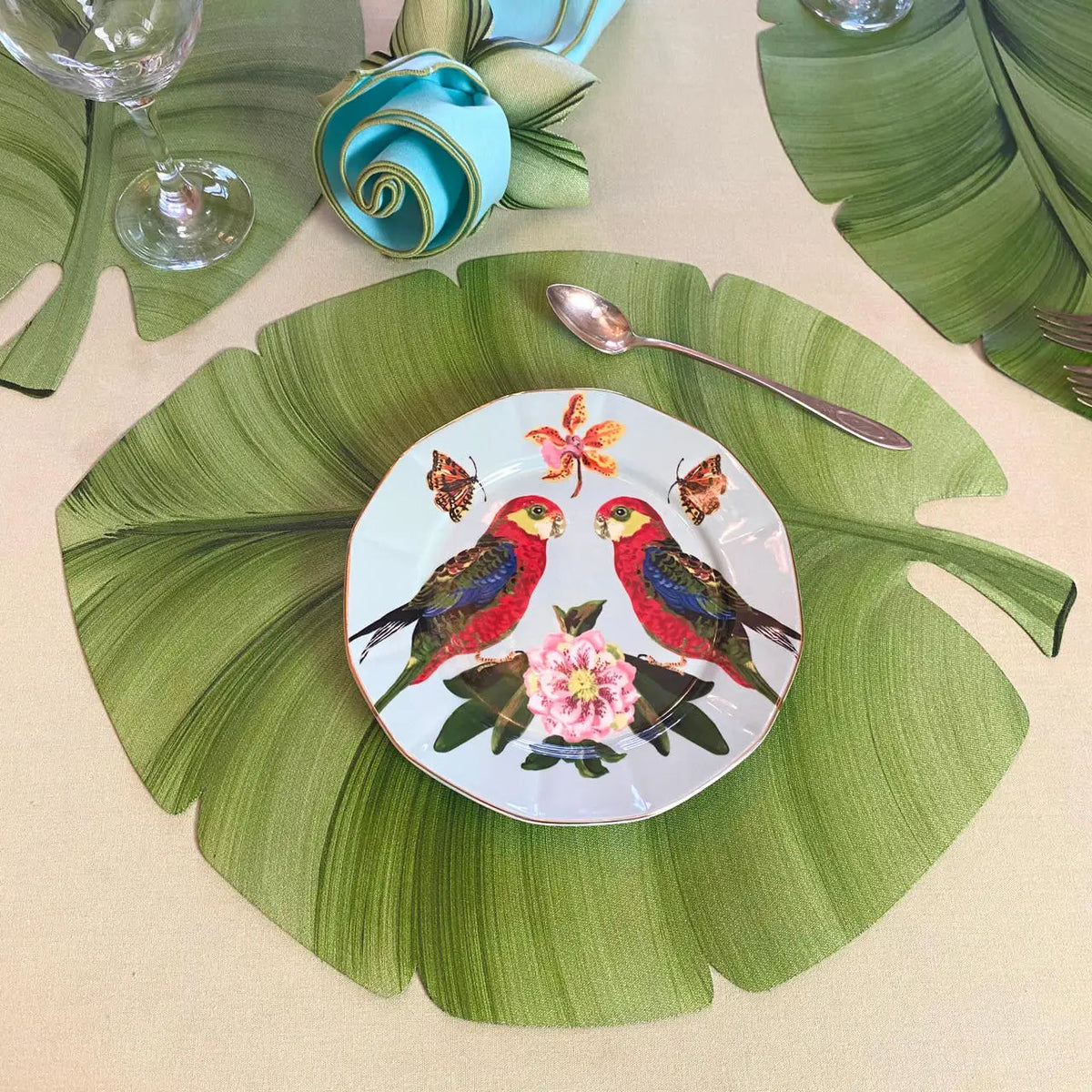 Set de table en feuille de palmier peint à la main
