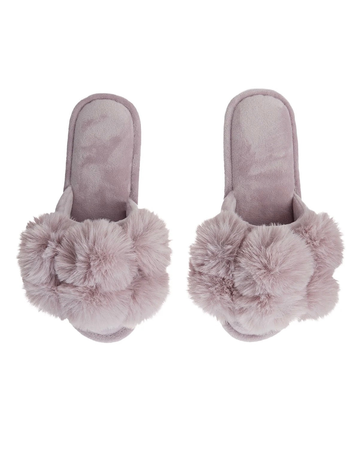 Luxe Pom Pom Open Toe Plush Slippers | Mauve