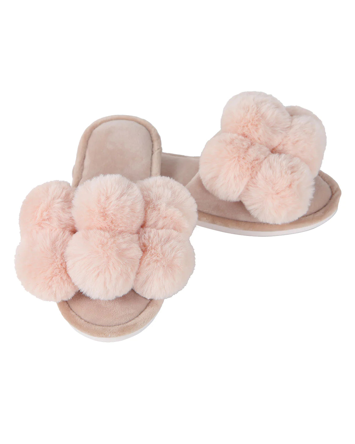 Luxe Pom Pom Open Toe Blush Slippers | Blush
