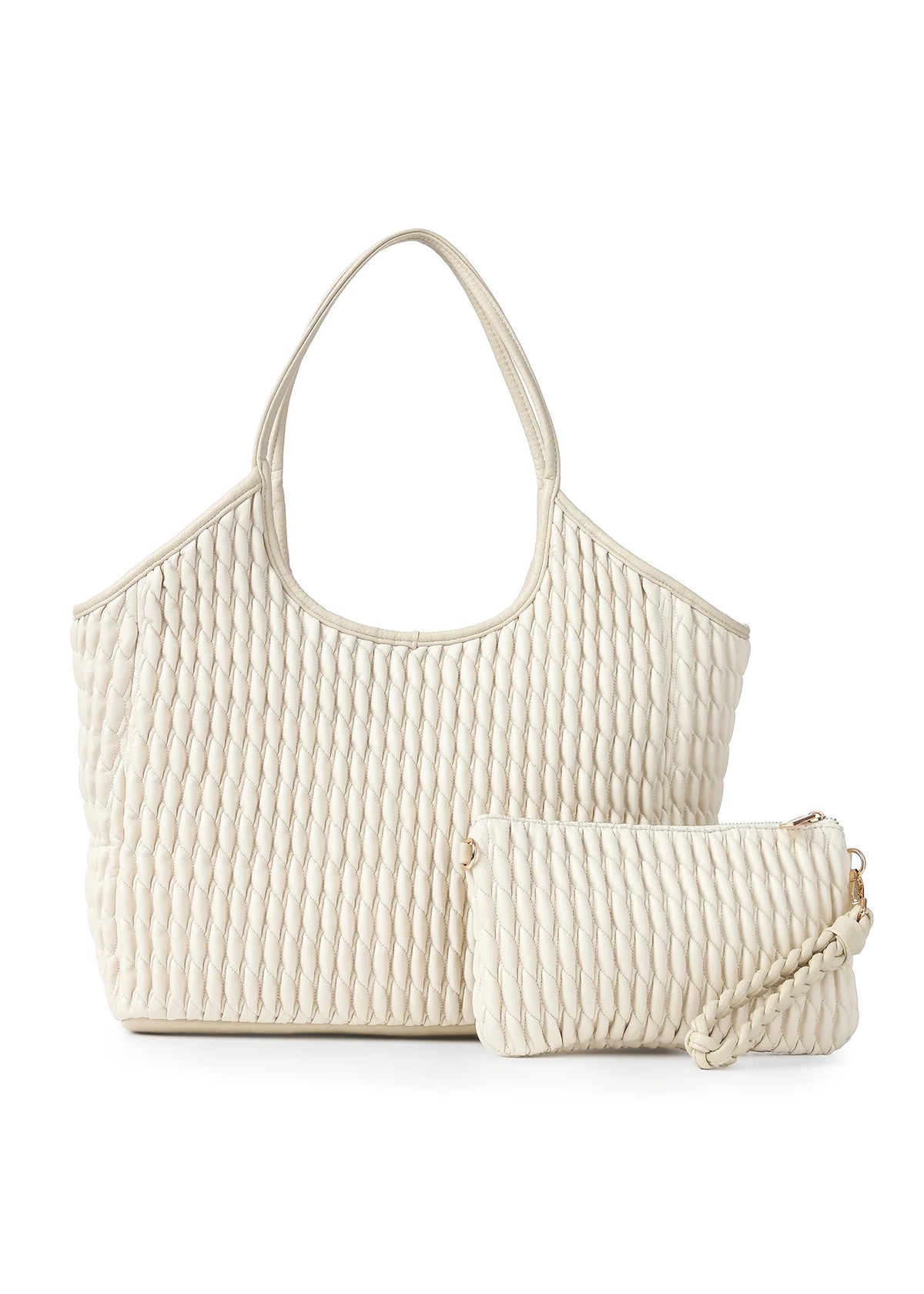 vegan puckered leather tote- bone