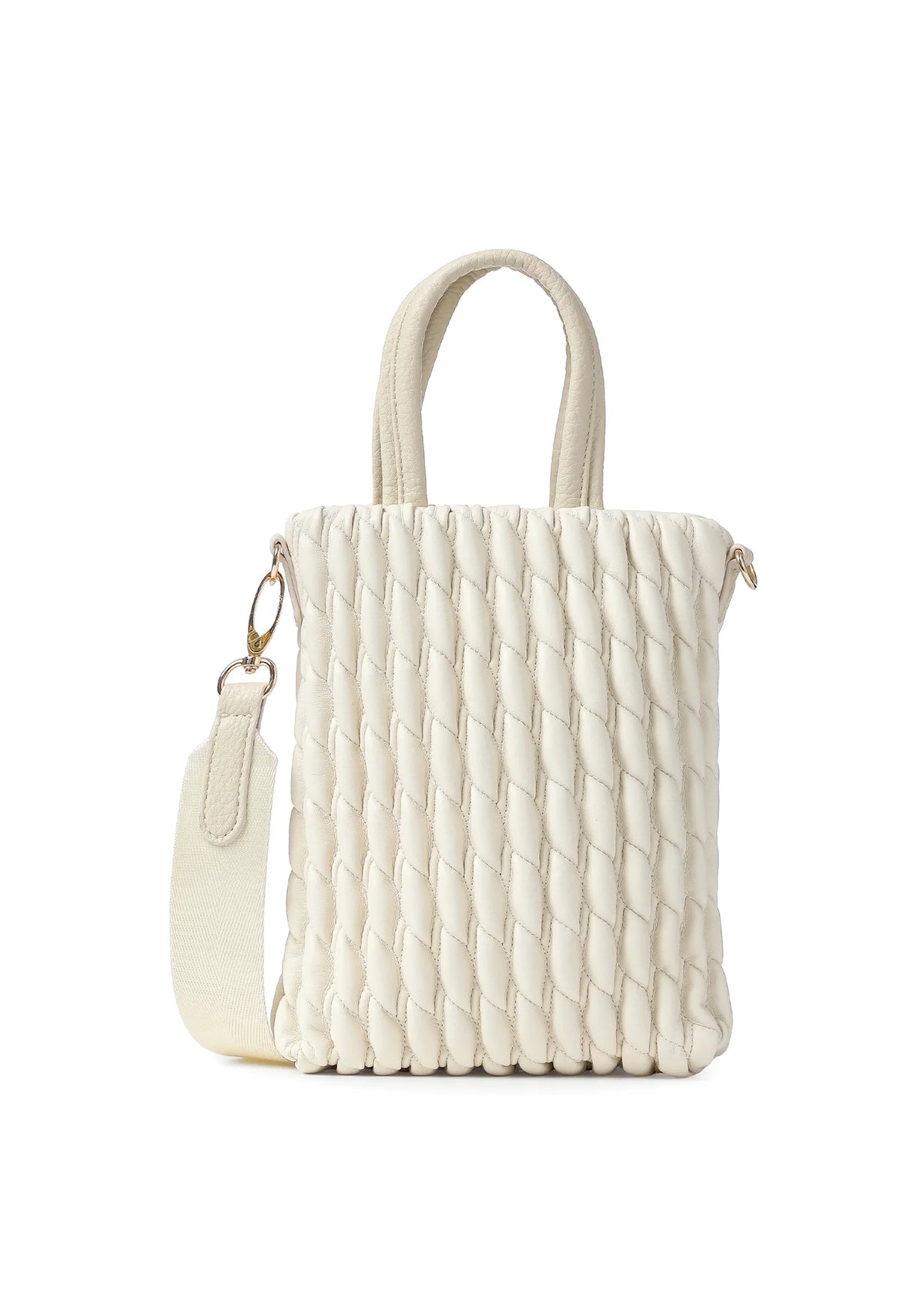 vegan puckered leather phone tote- bone