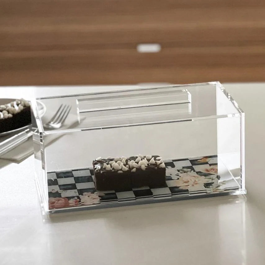 Black Chic Checkered Lucite Cake Tray with Lid - medium