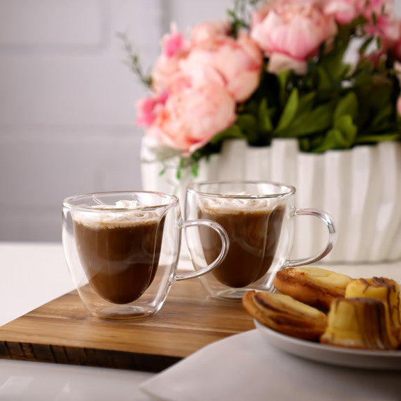 Glass Heart Cappuccino Mugs - Double Double