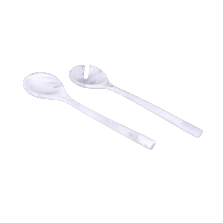 Resin white swirl salad bowl and servers set