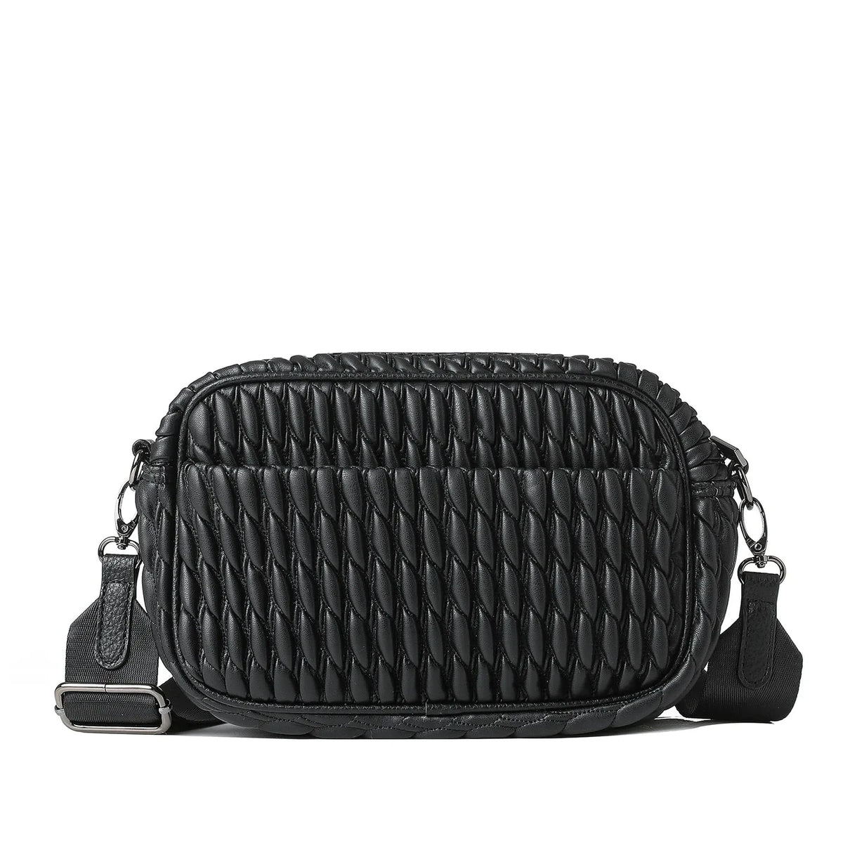 vegan puckered leather camera bag- black