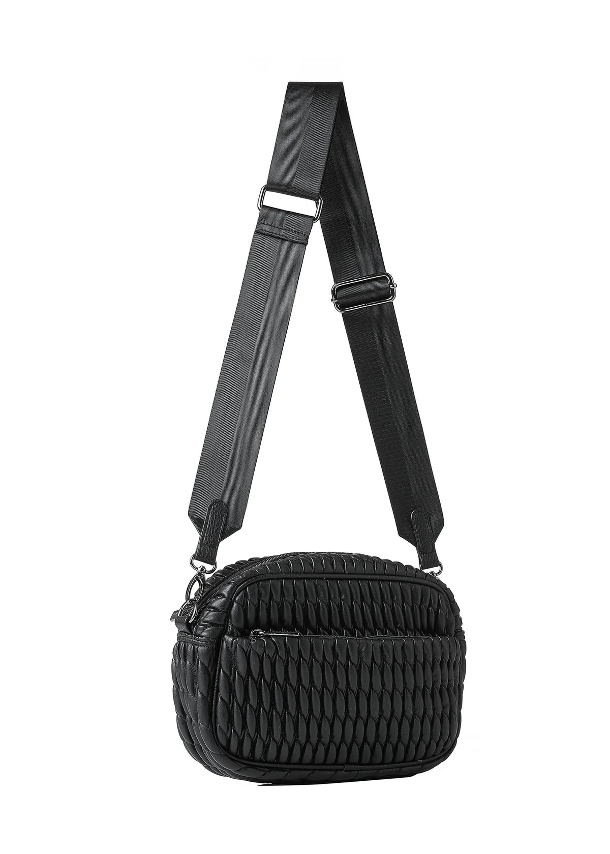 vegan puckered leather camera bag- black