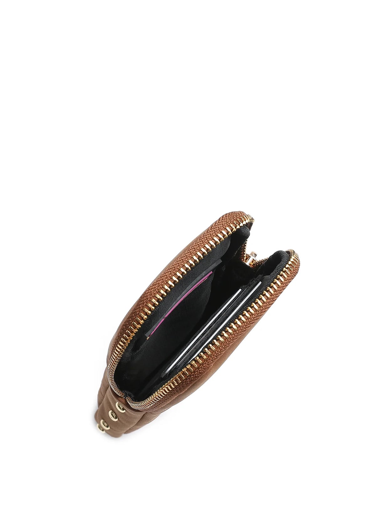 vegan suede studded glasses case - camel/gold